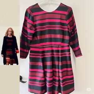 Black & Pink Striped Cocktail desk to Dinner Fit & Flare Dress As on TV  Sz 14